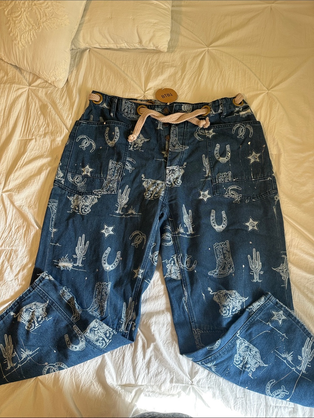 BiBi Blue Denim Western-Print Jeans